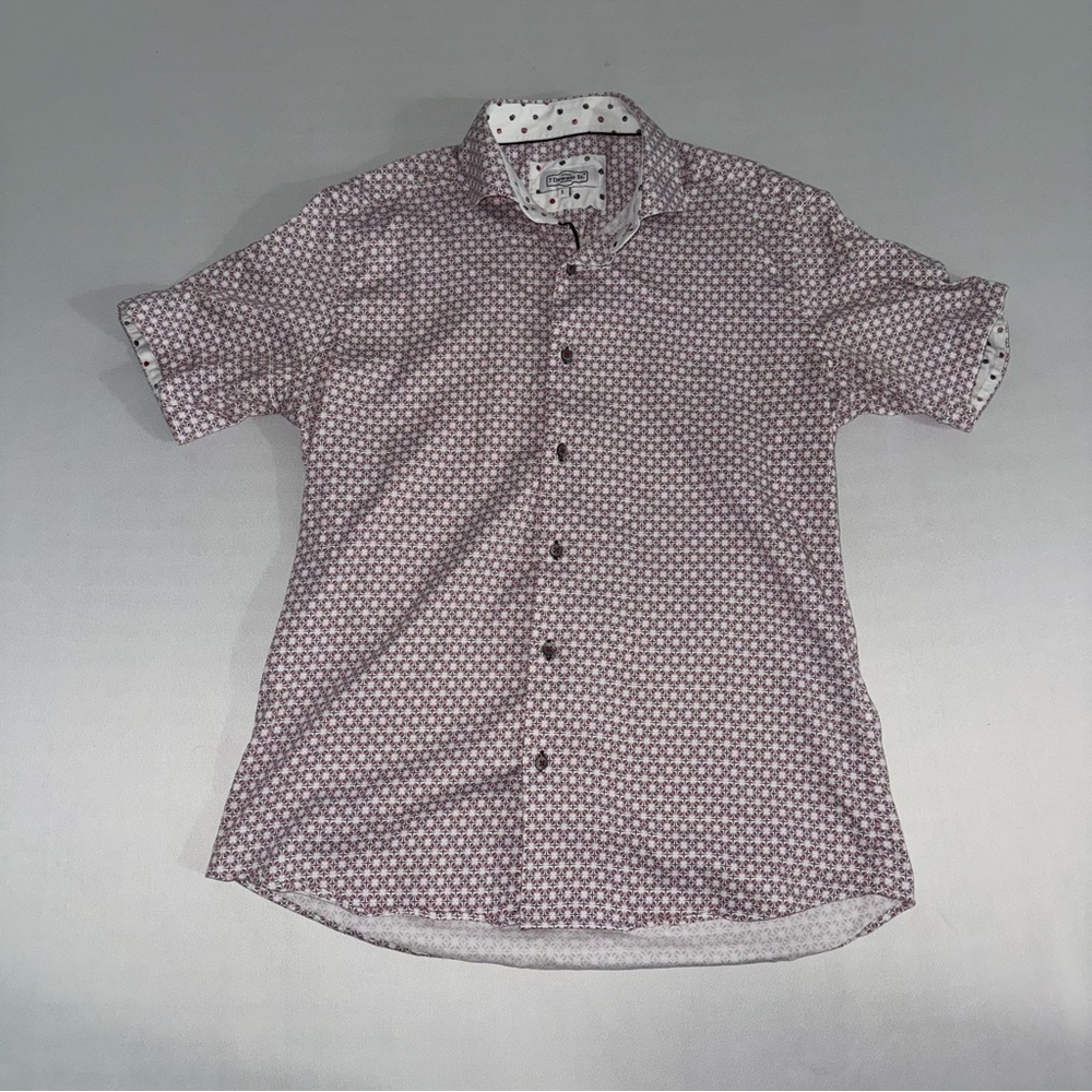 7 Downie St London Cotton Short Sleeve Shirt Red Pattern Sz L Size 5 Large